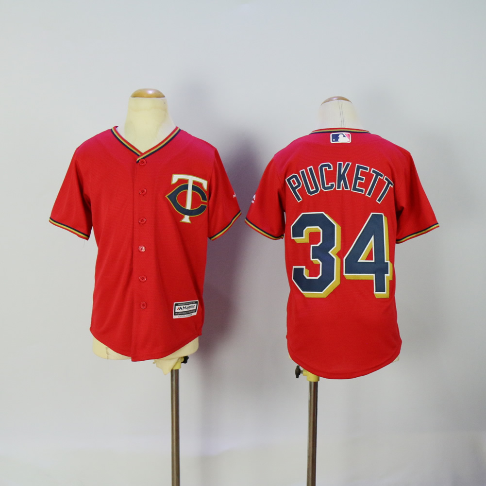 Youth Minnesota Twins #34 Puckett Red MLB Jerseys->youth mlb jersey->Youth Jersey